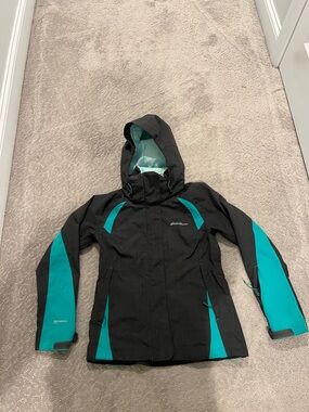 Eddie Bauer Dark Gray and Teal Women’s Hooded Ski Jacket
